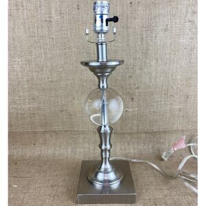 Crystal Glass Ball Orb and Silver Metal Table Lamp Base